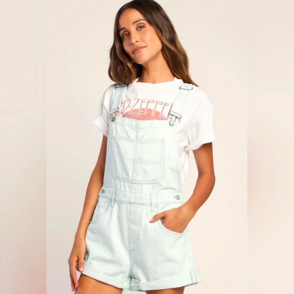 Free People Blue Denim Overalls Relaxed Fit - Picture 4 of 6